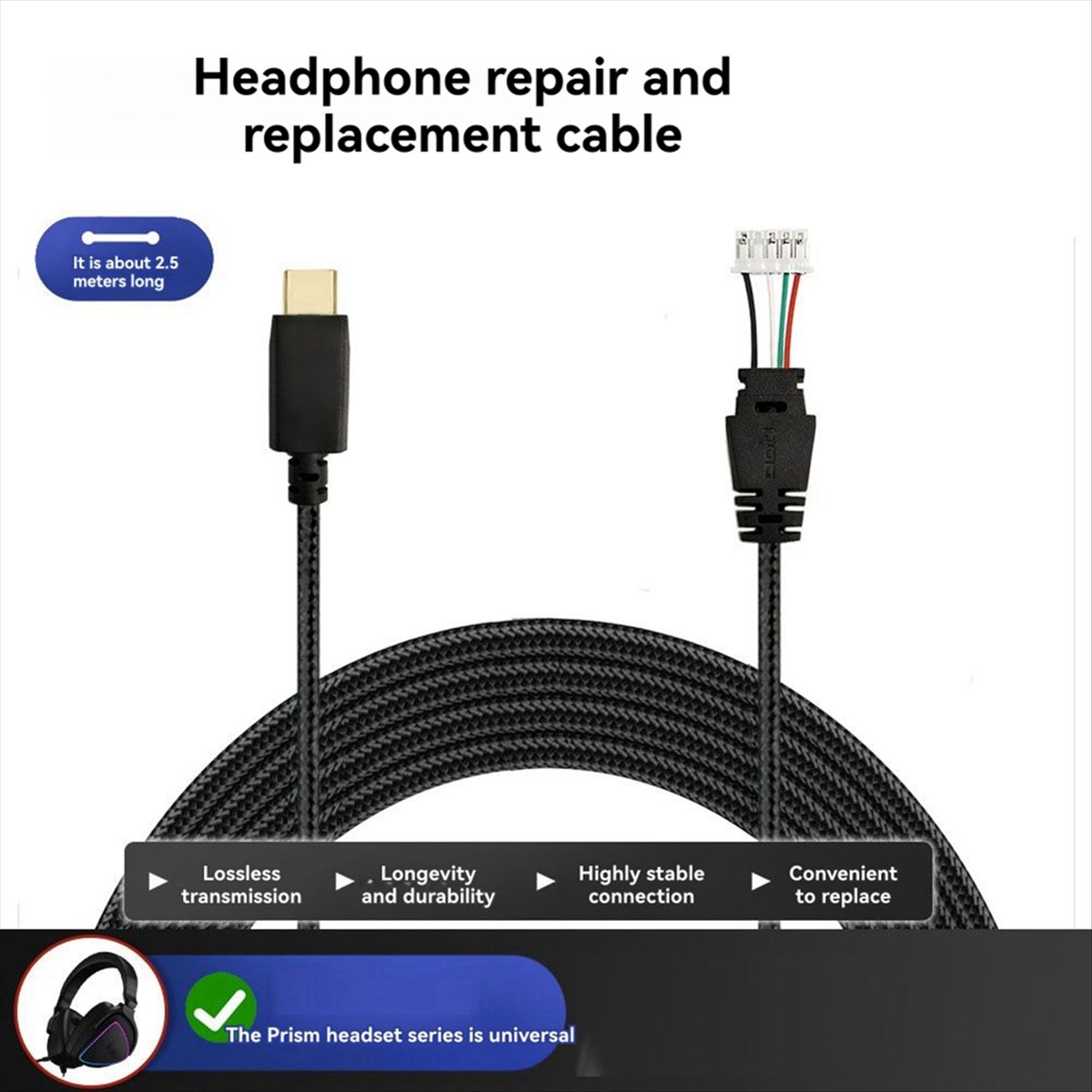 Gaming Headset Wired - DT75 Nuovo Cavo Intrecciato per Cuffie